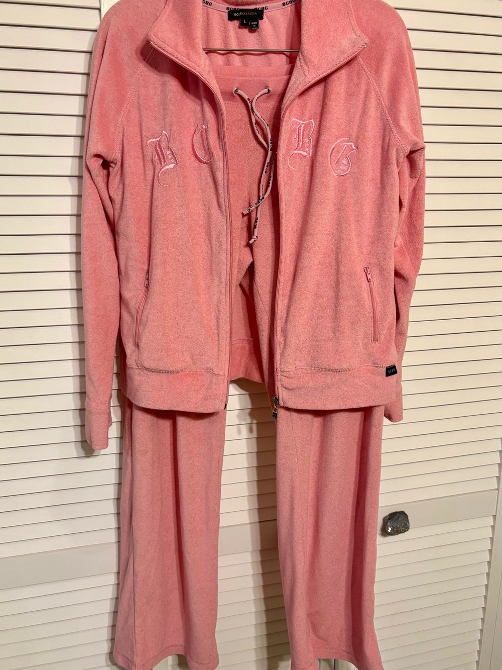 Y2K Vintage 2003 BCBGMaxAzria Pink Terry Cloth Two-Piece Jogger Set